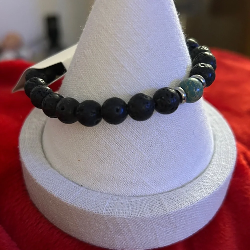 Oshena‎ beachwear Black and Turquoise lava Beaded Bracelet UNISEX